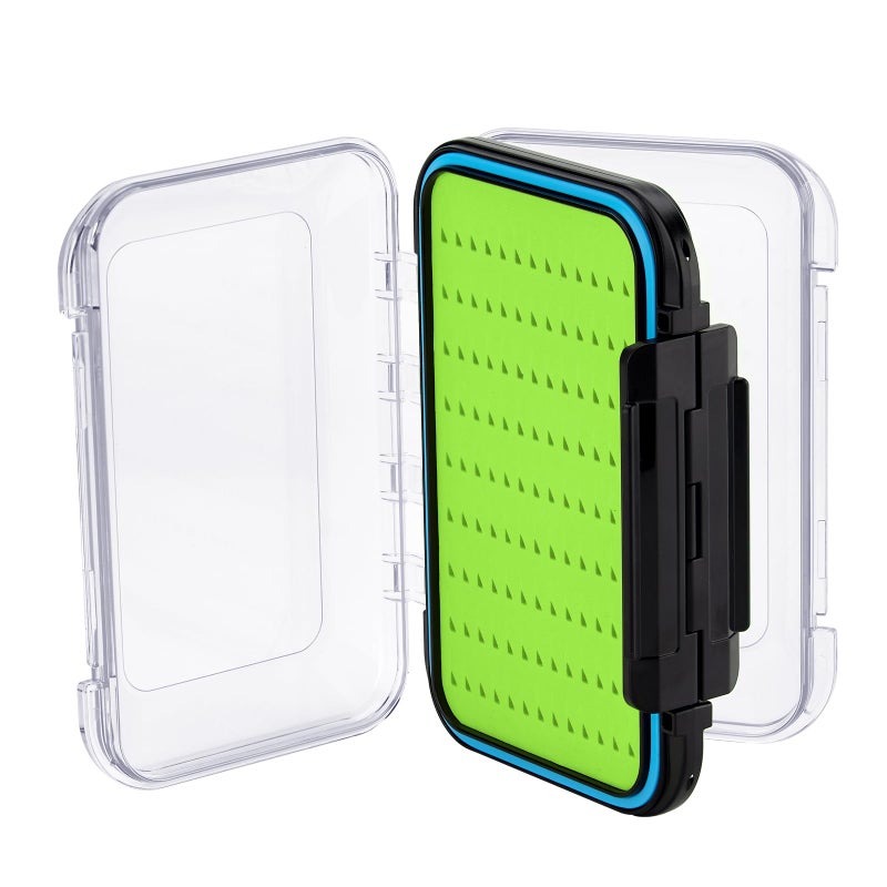 Gonex Fly Boxes for Fly Fishing Jig Boxes Two-Sided Waterproof Lightweight Fly Fishing Box Easy Grip Transparent Lid Fly Fishing Lures Box, 4.1""x 3.0""x 1.2"", Green - Image 1